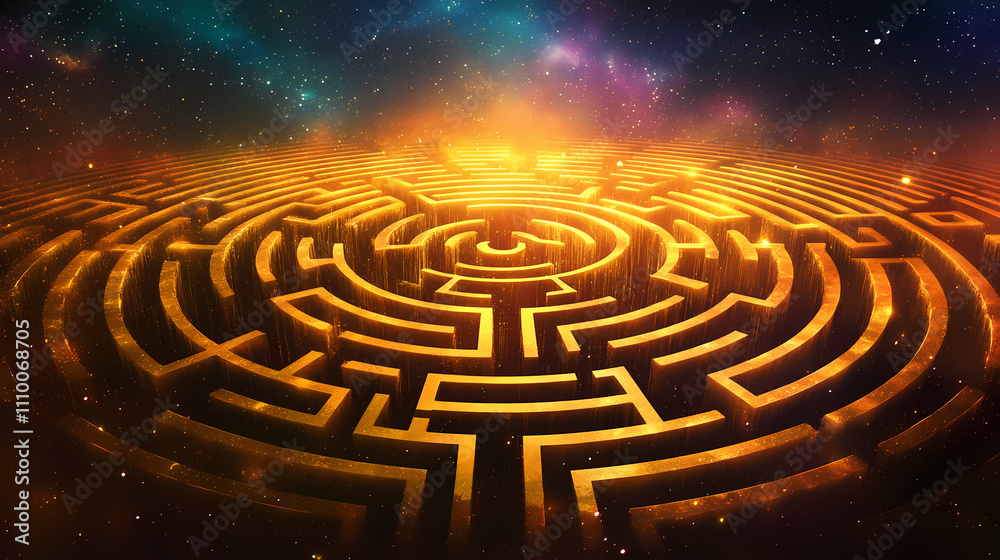 Abstract space background with sacred geometry circle maze. Sacred. Illustration Abstract space background with sacred geometry circle maze. Sacred. Illustration