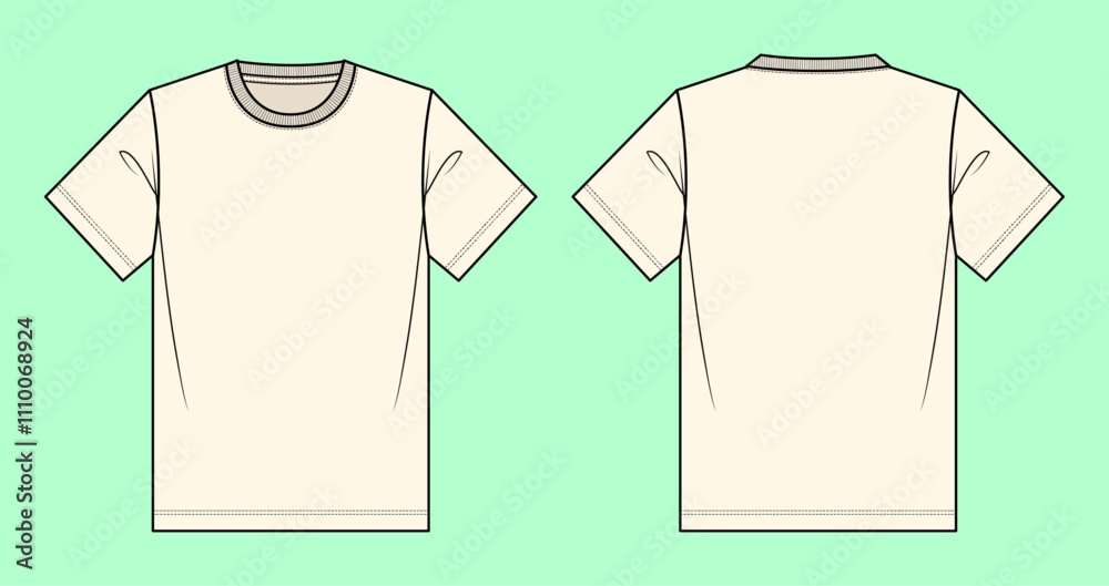 Naklejka premium Men's basic short sleeve T-shirt flat sketch template outline.