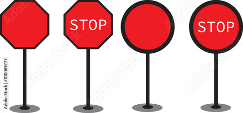 stop traffic warning road sign set