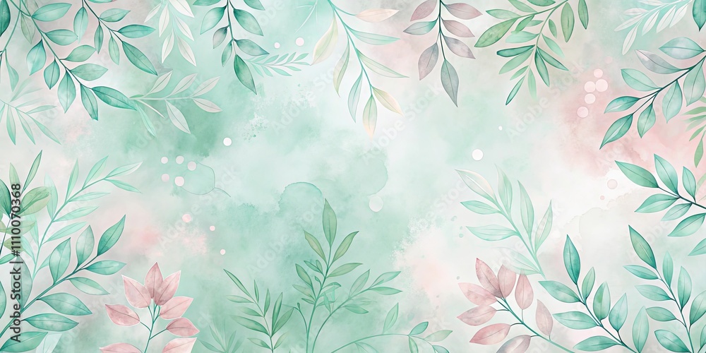 Serene Watercolor Botanical Frame with Pastel Greens and Pinks Serene Watercolor Botanical Frame with Pastel Greens and Pinks