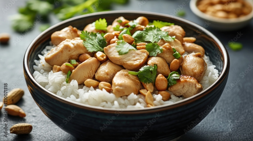 Delicious Chicken and Rice Bowl with Peanuts and Fresh Herbs Delicious Chicken and Rice Bowl with Peanuts and Fresh Herbs