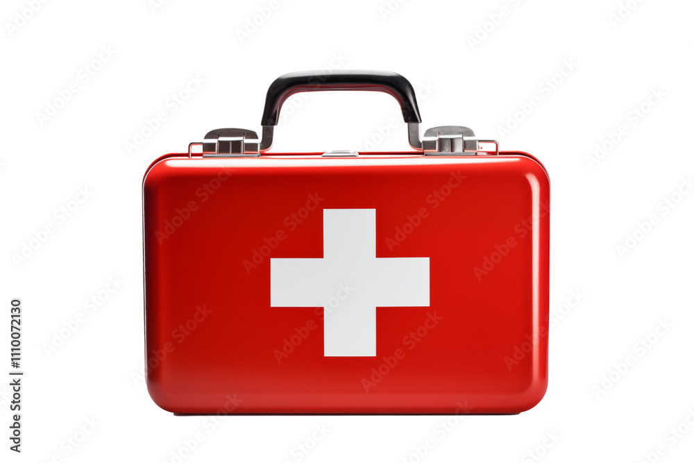 Red first aid kit box isolated on transparent background. Generative ai Red first aid kit box isolated on transparent background. Generative ai