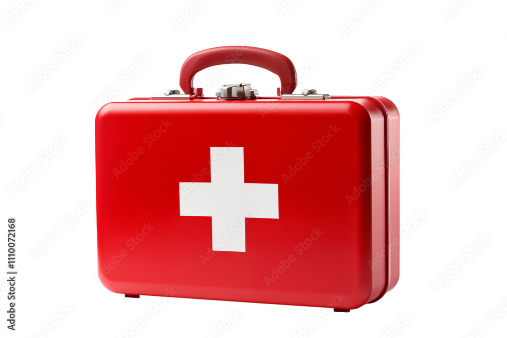 Red first aid kit box isolated on transparent background. Generative ai Red first aid kit box isolated on transparent background. Generative ai