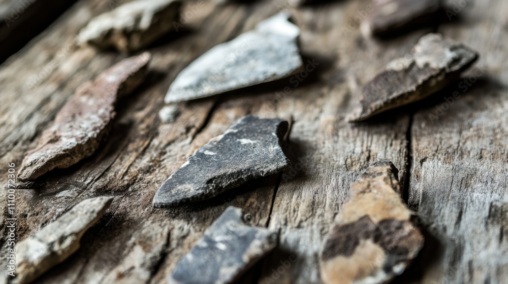 Close-up of ancient stone tools, sharp flint knives, and polished axes on a weathered wooden surface, symbolizing prehistoric craftsmanship and the dawn of human ingenuity. Close-up of ancient stone tools, sharp flint knives, and polished axes on a weathered wooden surface, symbolizing prehistoric craftsmanship and the dawn of human ingenuity.