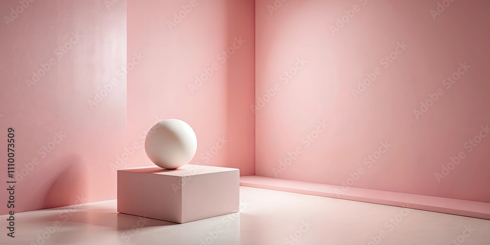 Minimalist pink studio scene with a white sphere on a pale pink cube Minimalist pink studio scene with a white sphere on a pale pink cube