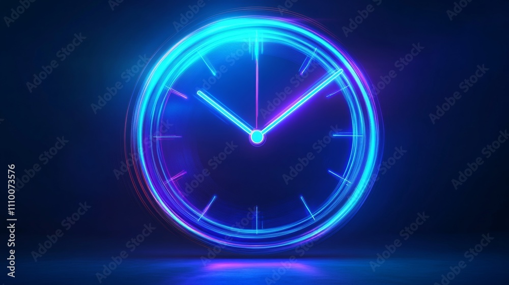 Digital clock dark blue background face center surrounded A futuristic Digital clock dark blue background face center surrounded A futuristic