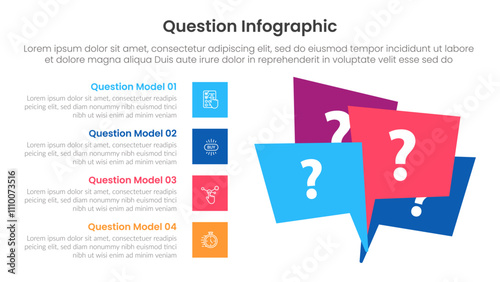 question infographic template banner with callout discussion badge and square point list vertical with 4 points for slide presentation
