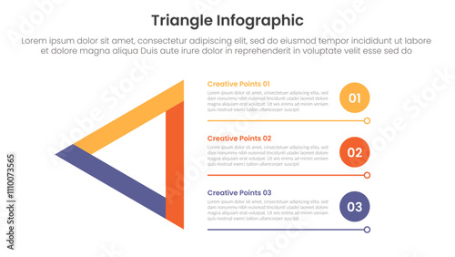 triangle base shape infographic template banner with sharp triangle and circle point list with underline bottom with 3 point for slide presentation