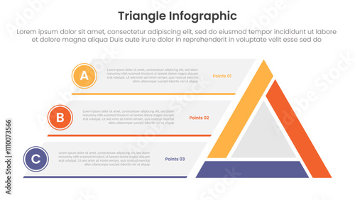 triangle base shape infographic template banner with sharp triangle and box container alongside on left position with 3 point for slide presentation