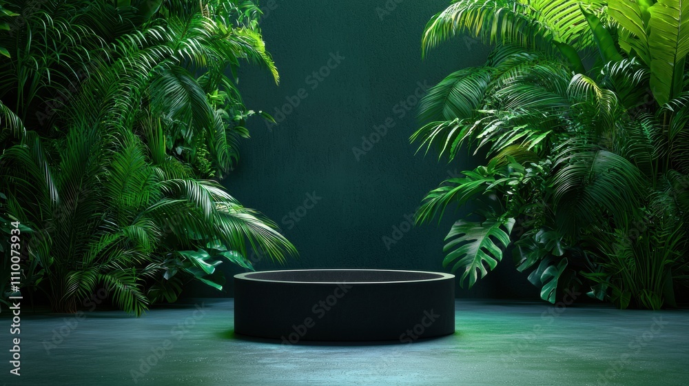 A serene black basin is surrounded by lush green foliage in a tranquil setting, evoking a sense of calm and connection to nature. A serene black basin is surrounded by lush green foliage in a tranquil setting, evoking a sense of calm and connection to nature.