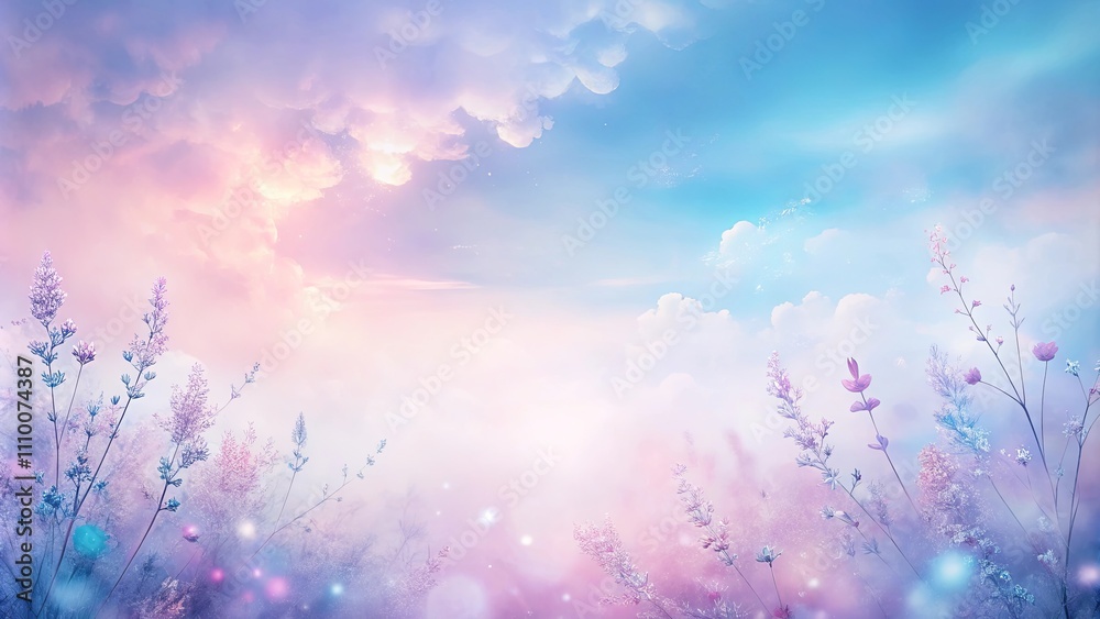 Dreamlike Pastel Meadow at Sunrise with Delicate Wildflowers