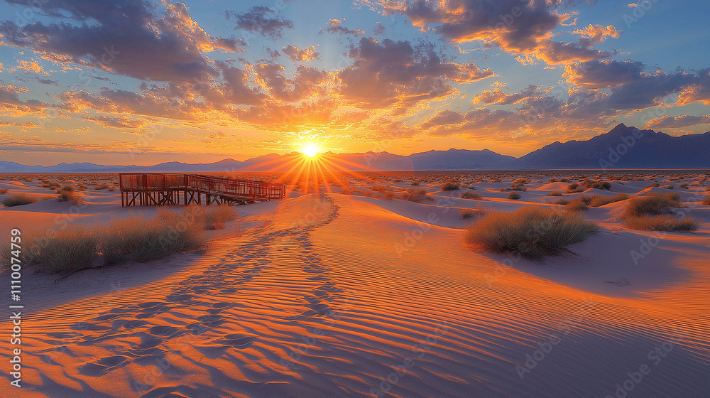 Golden hour paints the desert landscape in hues of orange and gold, casting long shadows across the sand dunes. Golden hour paints the desert landscape in hues of orange and gold, casting long shadows across the sand dunes.