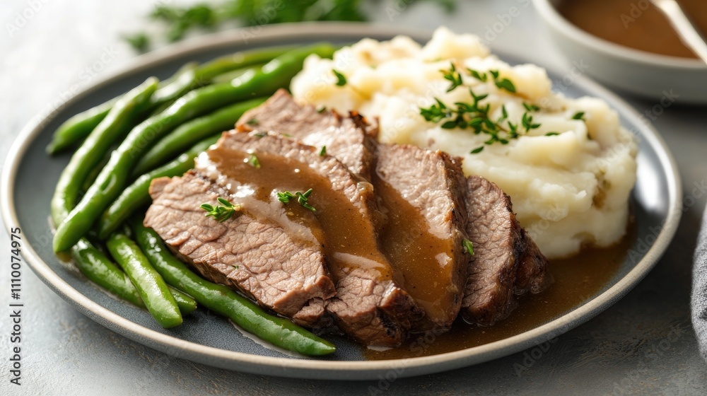 Delicious and Tender Beef Roast with Mashed Potatoes and Greens Delicious and Tender Beef Roast with Mashed Potatoes and Greens