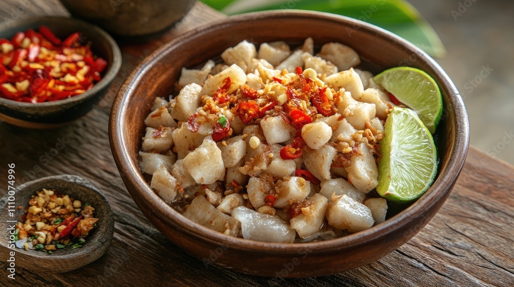 Fresh Spicy Seafood Salad with Lime and Chopped Peanuts