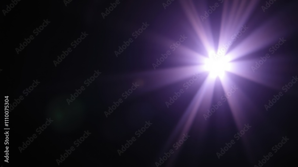 Obraz premium A luminous purple light explodes from a central point, radiating outwards in a starburst pattern, casting a soft glow on the surrounding darkness.