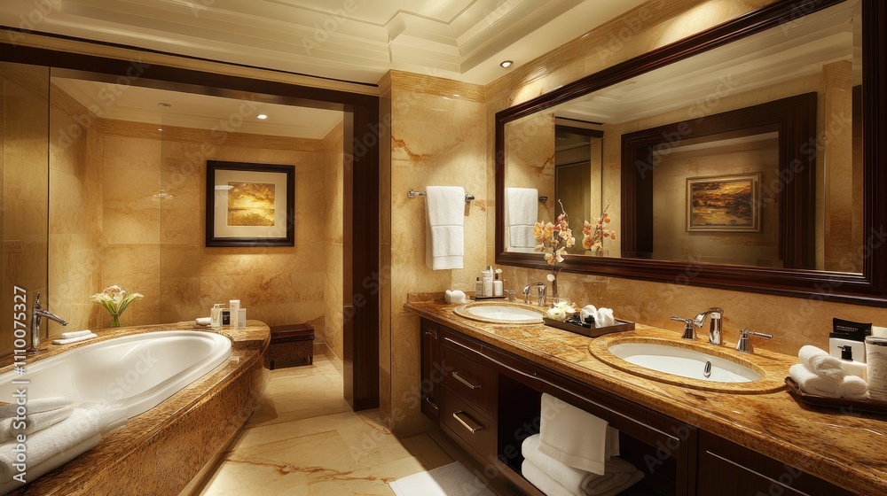Elegant Luxury Bathroom with Marble Accents and Modern Fixtures