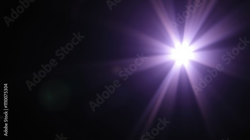 A luminous purple light explodes from a central point, radiating outwards in a starburst pattern, casting a soft glow on the surrounding darkness.