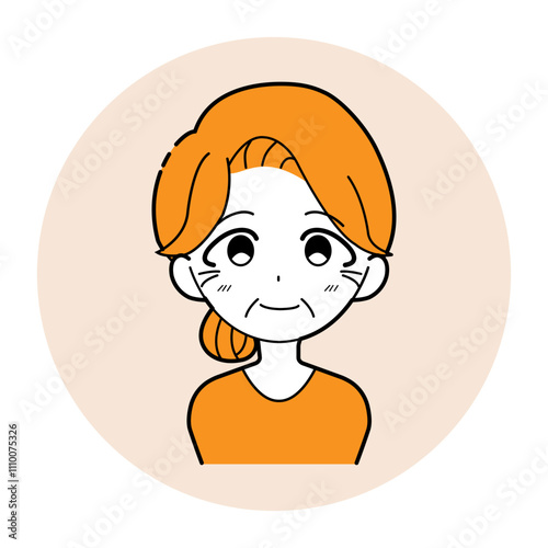 おばあさんの正面のイラスト,オレンジ