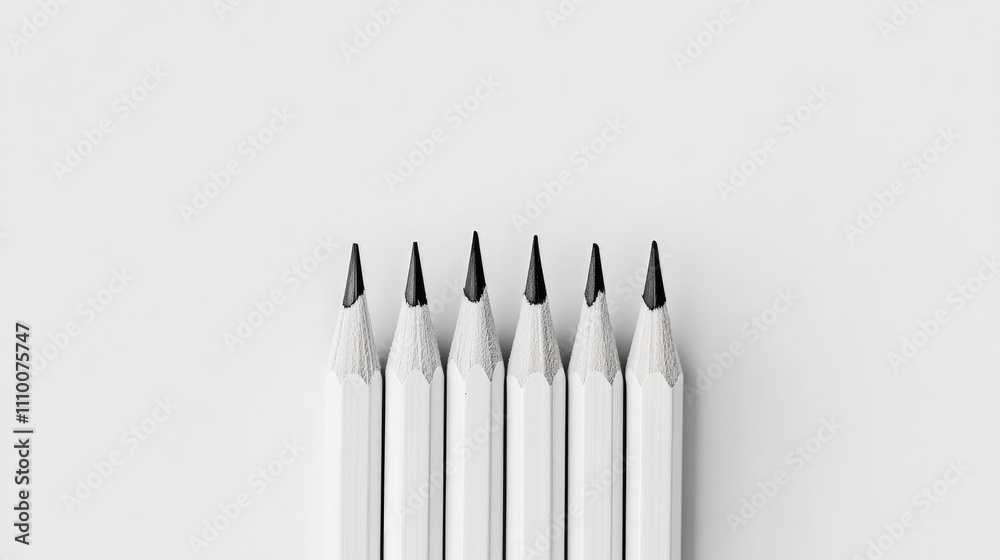 White Pencils Arranged Neatly on a Light Background for Art White Pencils Arranged Neatly on a Light Background for Art
