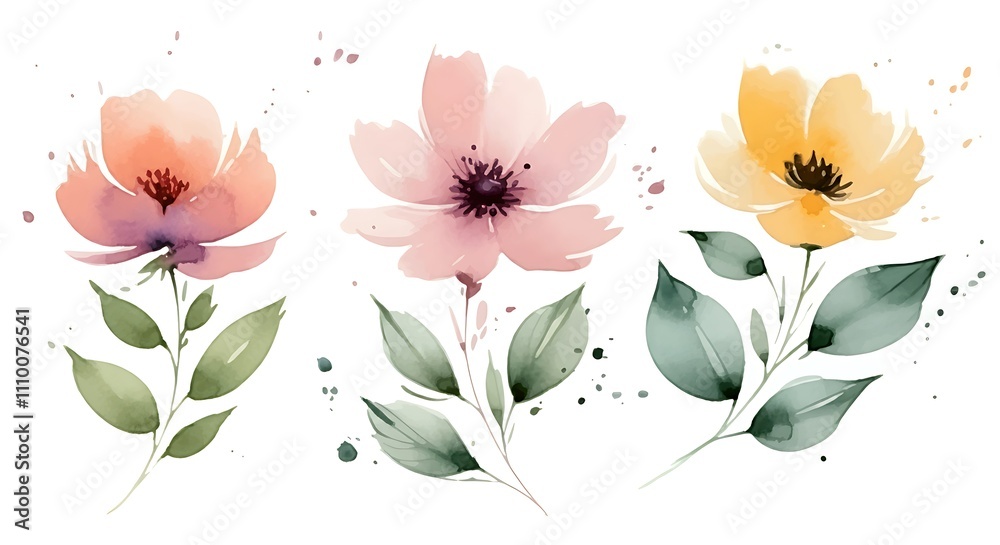 Obraz premium Watercolor Floral Design Set on a Clean White Background