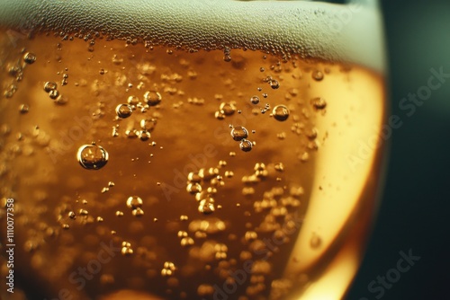 Refreshing Glass of Beer with Bubbles Captured in High-Quality Close-Up Image