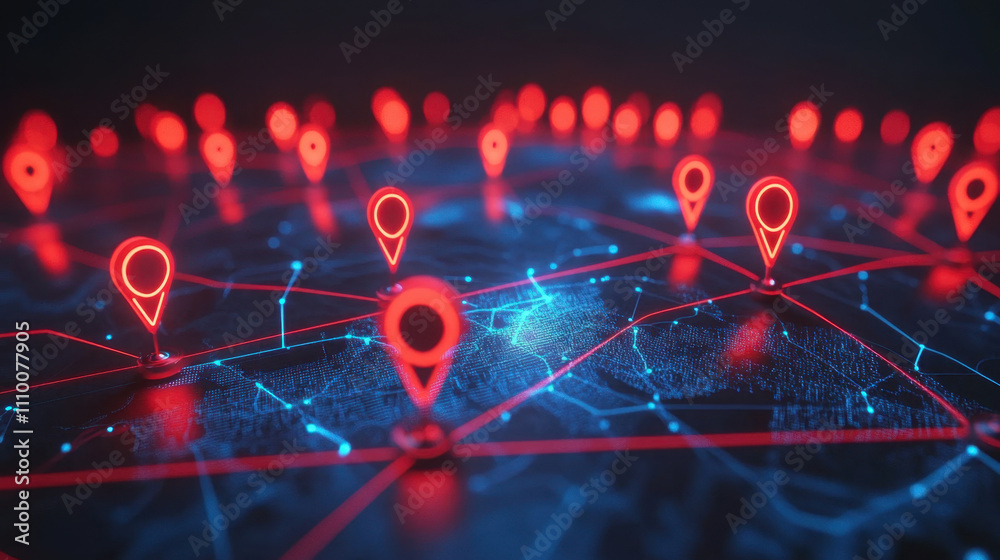 3D globe with red pins marking locations around the world 3D globe with red pins marking locations around the world
