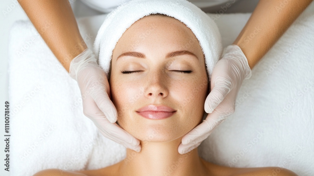 woman enjoys a soothing facial treatment at a tranquil spa. Skilled hands gently massage her face, promoting relaxation and enhancing her skins health and appearance woman enjoys a soothing facial treatment at a tranquil spa. Skilled hands gently massage her face, promoting relaxation and enhancing her skins health and appearance