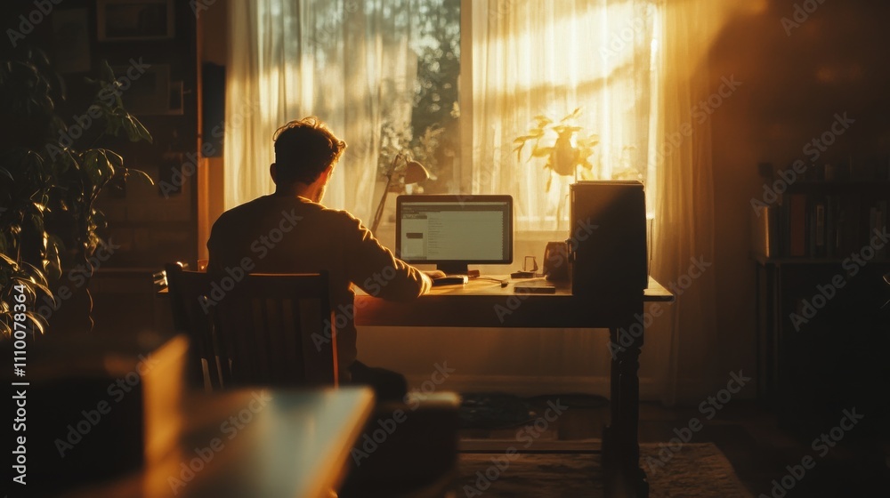 Fototapeta premium Cozy Home Office Atmosphere with Natural Light