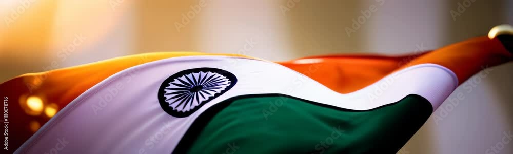 Abstract national Flag of India is a horizontal rectangular tricolour of deep saffron, white and green with the Ashoka Chakra in centre. Website banner