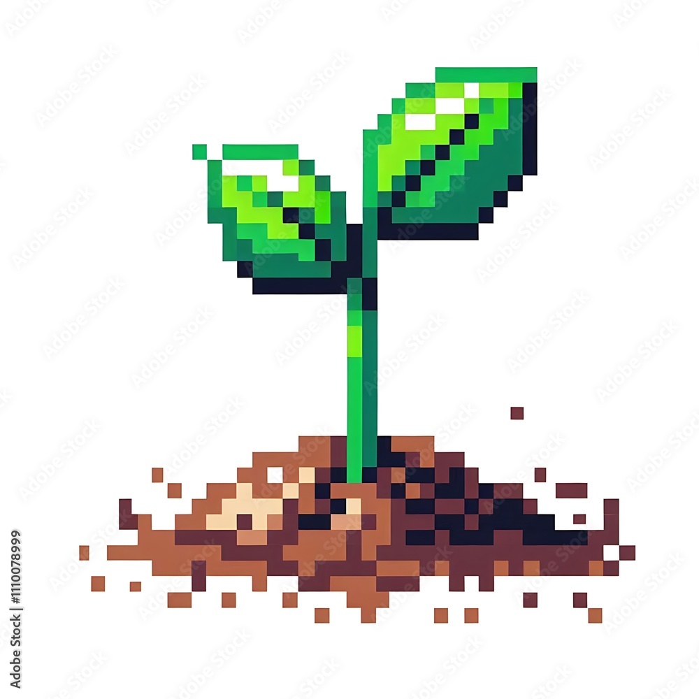 Fototapeta premium A pixel art sprout emerging from soil.