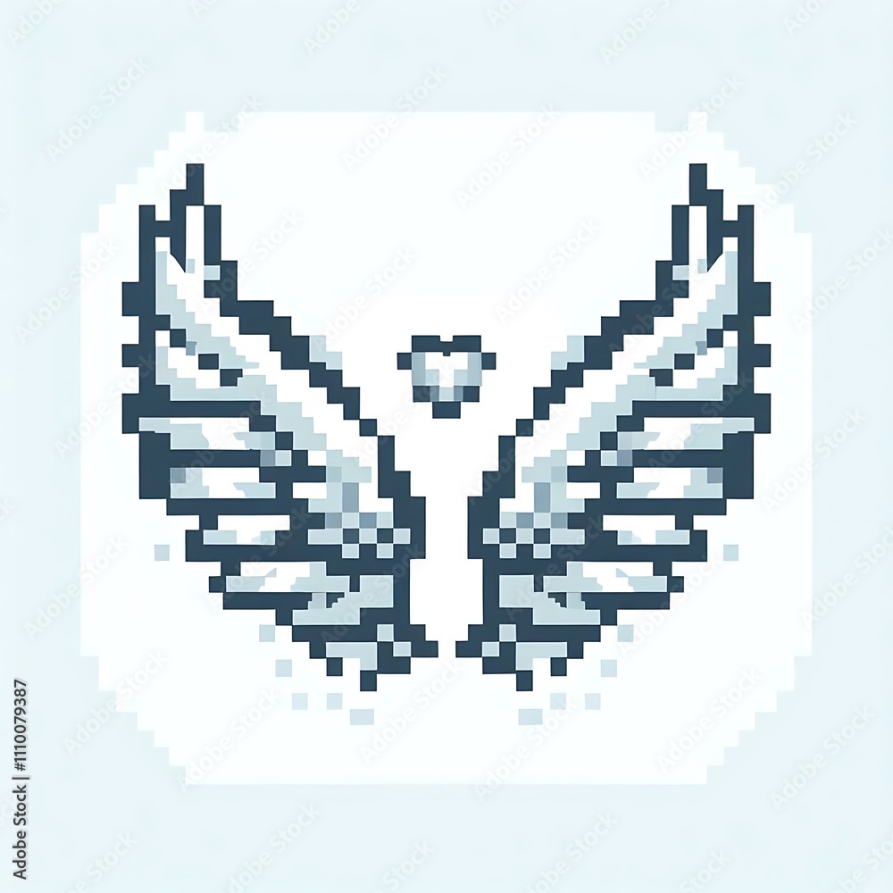 Fototapeta premium Pixel art of stylized angel wings with a heart.