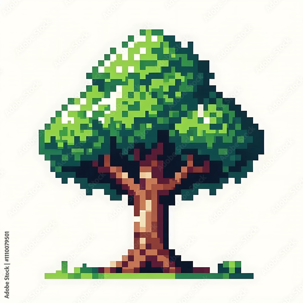 Fototapeta premium Pixel art of a stylized green tree.