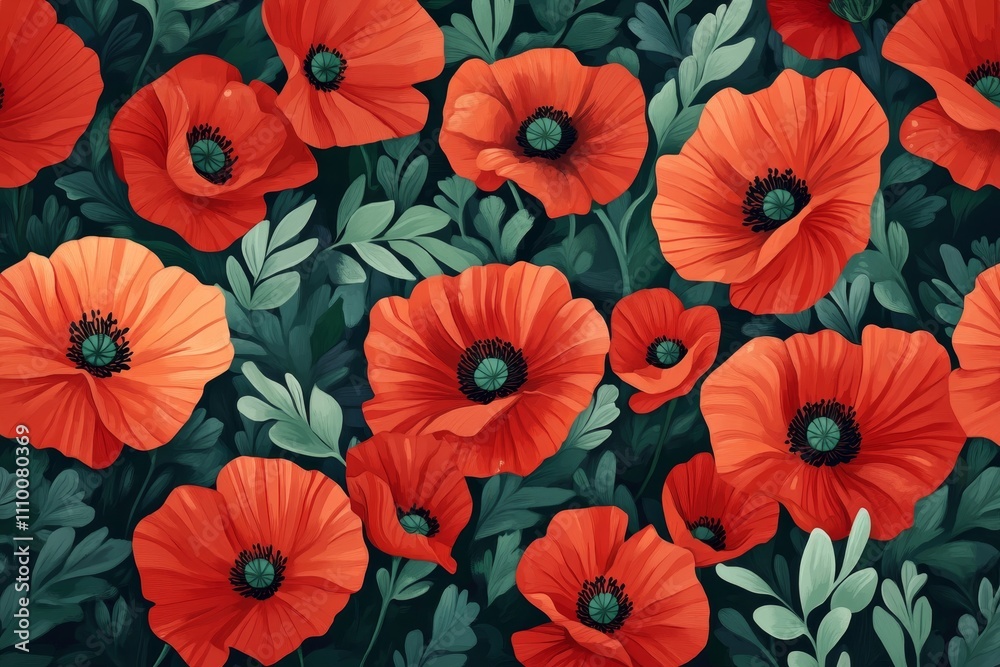 Beautiful background filled with vibrant red poppy flowers, creating a stunning natural scene Beautiful background filled with vibrant red poppy flowers, creating a stunning natural scene