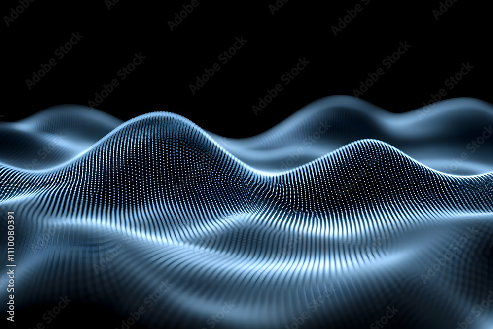 Abstract blue wave digital mesh pattern on black background. Abstract blue wave digital mesh pattern on black background.