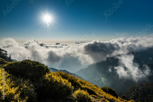 Sunset view of the cloud sea in Hehuan Mountain Forest Recreation Area of Nantou, Taiwan. Taroko National Park is one of Taiwan's most popular tourist attractions.