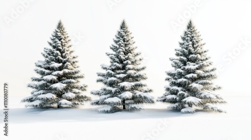 Snow-Covered Evergreen Trees in a Winter Landscape with Soft Light and Gentle Shadows Creating a Serene and Tranquil Atmosphere in a Snowy Wonderland