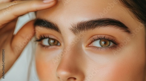 Close-up woman face She has fair skin of eyebrow care photo