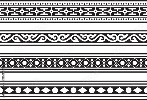 Vector endless black monochrome ancient Russian ornament. Seamless Slavic border, frame. Painting of the royal chambers