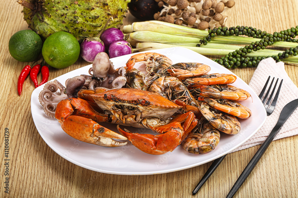 Luxury seafood mix - crab, prawn, octopus Luxury seafood mix - crab, prawn, octopus