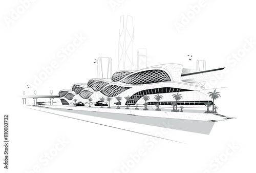 Riyadh, Saudi Arabia, Metro railway station King Abdullah Financial District , KAFD. illustration