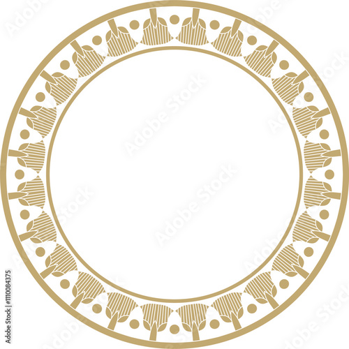 Vector golden round Egyptian ornament. Circle, frame, ring of ancient Egypt.Pattern of lotus flowers and sun