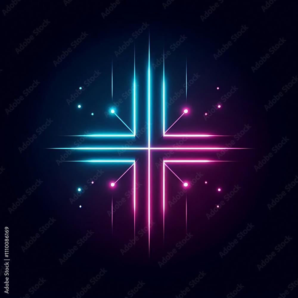 Neon cross design with vibrant colors and lines. Neon cross design with vibrant colors and lines.
