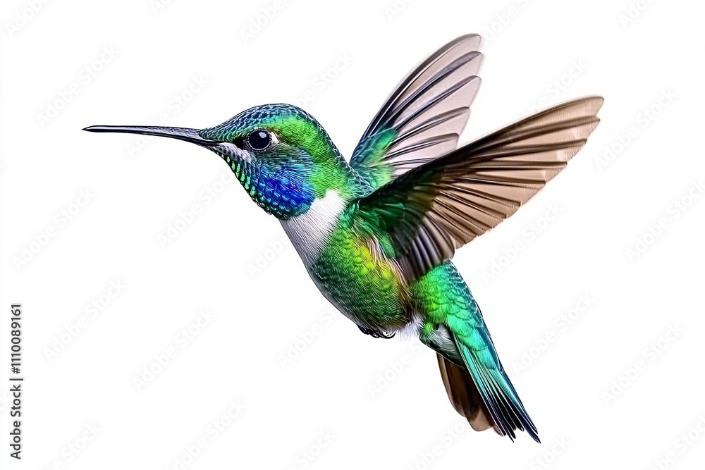 Obraz premium Hummingbird in flight, with vibrant green and blue colors