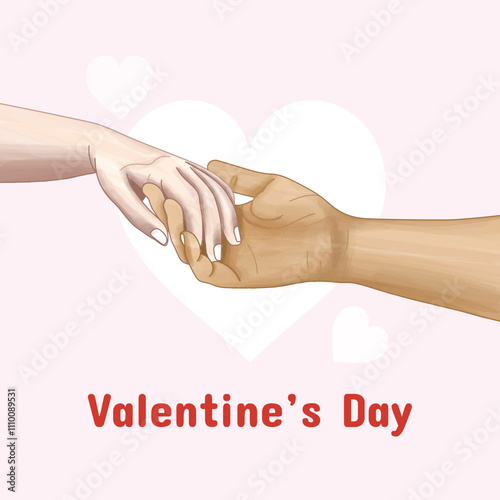 Valentine's Day greeting card with Couple holding hands romantically