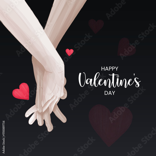 Valentine's Day greeting card with Couple holding hands romantically