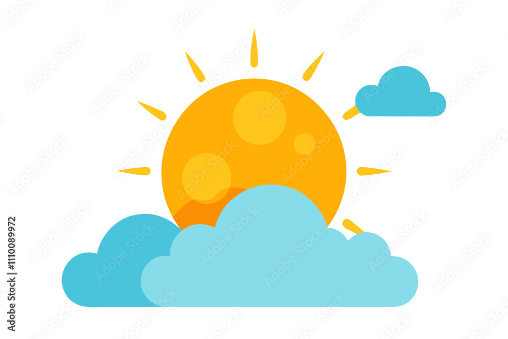 Sun and clouds | isolated vector silhouette illustration on white background Sun and clouds | isolated vector silhouette illustration on white background