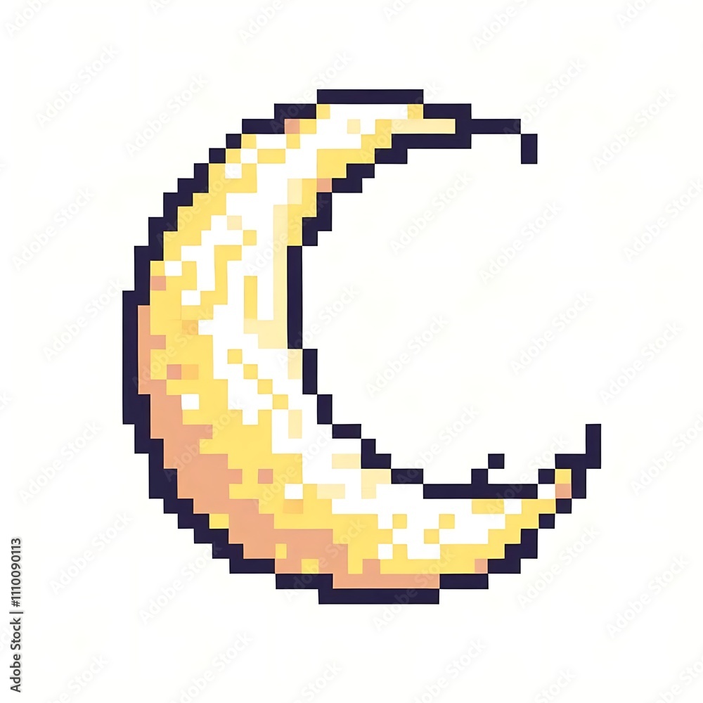 Fototapeta premium Pixel art crescent moon with a soft yellow hue.