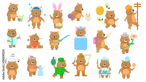 Big Set Abstract Collection Flat Cartoon Different Animal Wombats Vector Design Fauna Wildlife