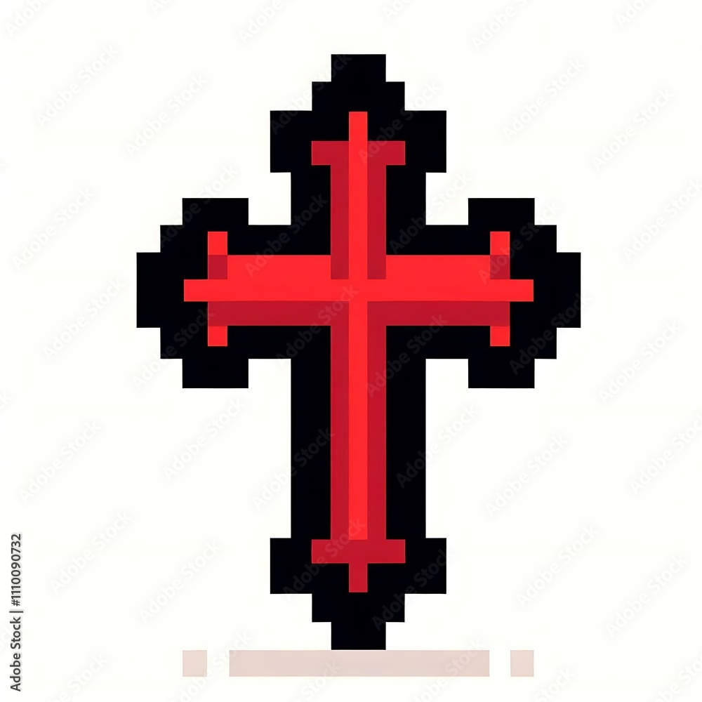 Fototapeta premium Pixel art of a red and black cross.