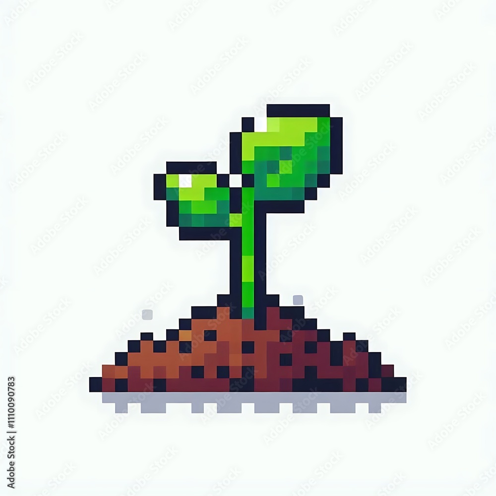 Obraz premium A pixelated sprout emerging from soil.
